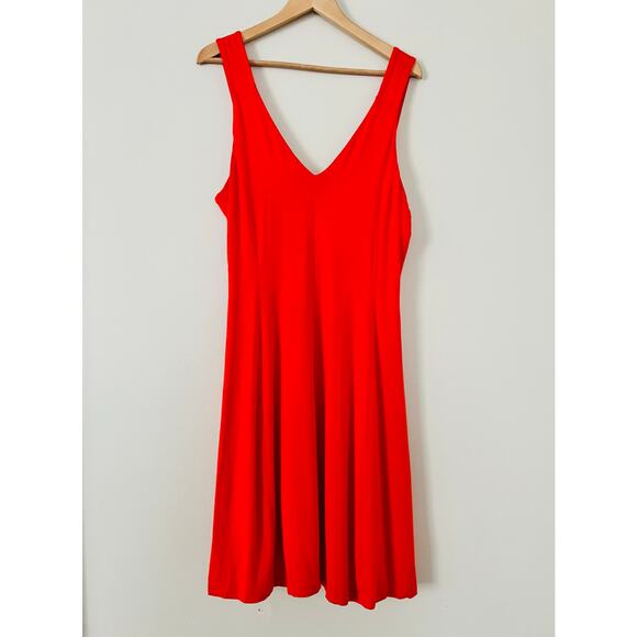 Athleta Orange Stretchy V-Neck Tank Midi Modal Dress Comfy Jersey Bright Large - Picture 1 of 3